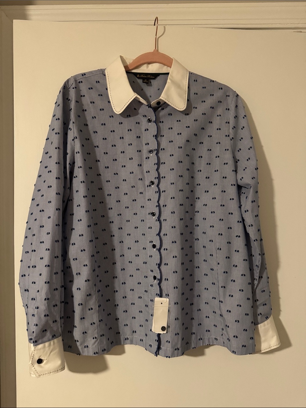 Brooks Brothers Light Blue Patterned Dress Shirt with White Collar